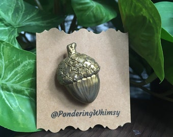 Gold Acorn Polymer Clay Pin - Nature Lover Gift Idea