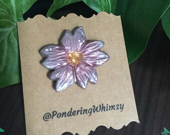 Sakura Polymer Clay Pin - Handmade Cherry Blossom Lapel Pin