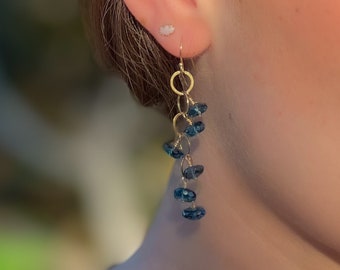 London Blue Topaz Cascade Earrings: AAA Quality, 14k Gold Filled Wire, Boho Jewelry