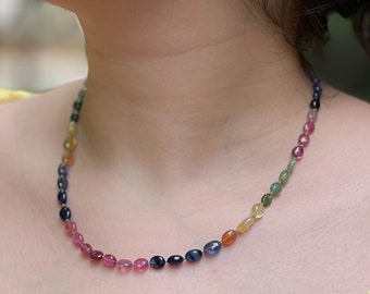 Multi-colored Sapphire Necklace, AAA Sapphires, Gemstone Necklace, Hand Knotted, November Birthstone, Gift For Her, Boho Necklace, Handmade