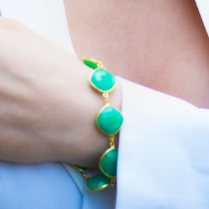 Chrysoprase Bracelet, Gemstone Bracelet, Gold Vermeil, Summer Bracelet, Statement bracelet, Gift for Her, Mothers Day, Classic Jewelry