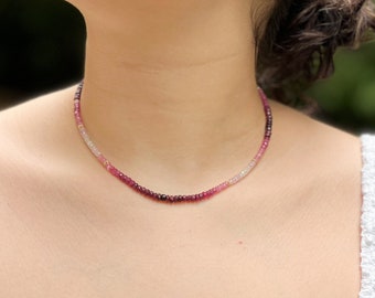 Shaded Ruby Necklace with Gold Accents, Ruby Necklace, Ruby Ombre Necklace, July Birthstone, Gift She Will Love, Handmade, Gemstone Necklace