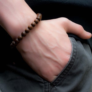 Men&#39;s Dark Wood Bead Corded Bracelet, Wood Bracelets, Corded Bracelets, Gifts for Him, Father&#39;s Day Gifts, Handmade Bracelets