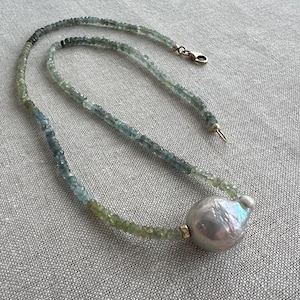 Aquamarine Multi Color Necklace with Baroque Pearl Accent, Gemstone Necklace, March Birthstone, Boho Style, Gift for Her, Timeless Jewelry