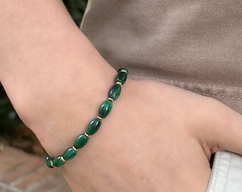 Malachite Bracelet with 14k Gold Filled Accents - Unisex Gemstone Jewelry
