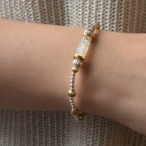 Gold Filled & Sterling Silver Beaded Bracelet: Swarovski Crystal Bar