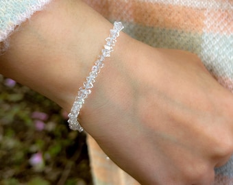Herkimer Diamond Bracelet, Sterling Silver, Stacking Bracelet, April Birthstone, Gift for Her, Mothers Day Gift, Boho, AAA Herkimers