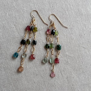Tourmaline Earrings, Dangle Earrings, October Birthstone, Fall Earrings, Elegant Earrings, Gemstone Earrings, Gift for Her, Boho Style