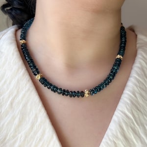 London Blue Topaz Necklace with Gold Accents, Gemstone Necklace, December Birthstone,  Gift for Her, Timeless, Boho, Handmade Necklace