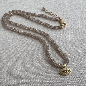 Brown Spinel Necklace withPave Evil Eye Pendant