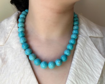 Turquoise Choker Necklace: Chunky Gemstone, 14k Gold Filled Clasp