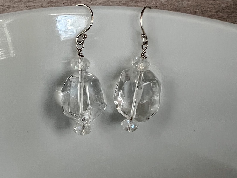 Clear Quartz Nugget Drop Earrings, AAA Clear Quartz, Drop Earrings, Sterling Silver, Perfect All Around Earring, Great Gift Idea, Handmade image 5