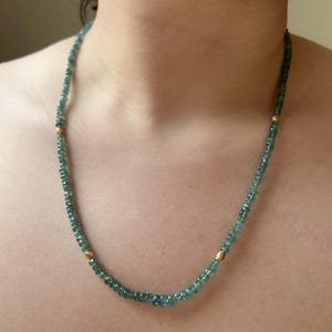 Blue Tourmaline Necklace with Gold Accents, Gemstone Necklace, October Birthstone, Boho Style, Gift for Her, Layering Necklace, Hand Knotted