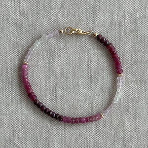 Shaded Rubies with Gold Filled Accents Bracelet, Ruby Bracelet, Gemstone Bracelet, July Birthstone, Gift She Will Love, Handmade, Boho Style