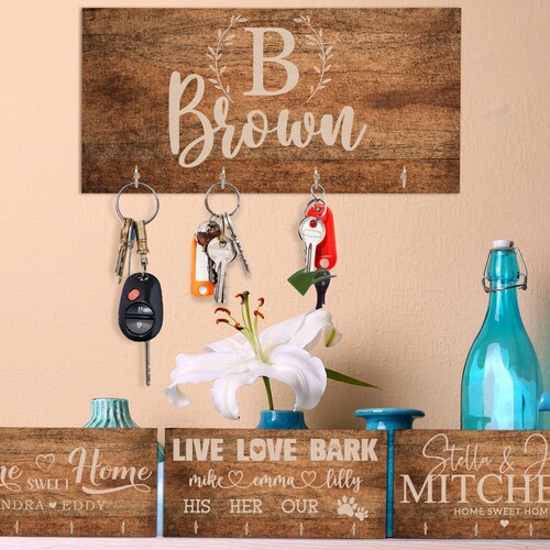 Personalized Wood Wall Mount Key Holder for Couple Mr. Mrs. Etsy