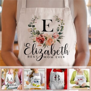 Personalized Floral Apron for Women w/ Pocket Adjustable Neck Custom Aprons Chef Gifts Grilling Apron Baking Gift, Mom, Daughter, Kitchen