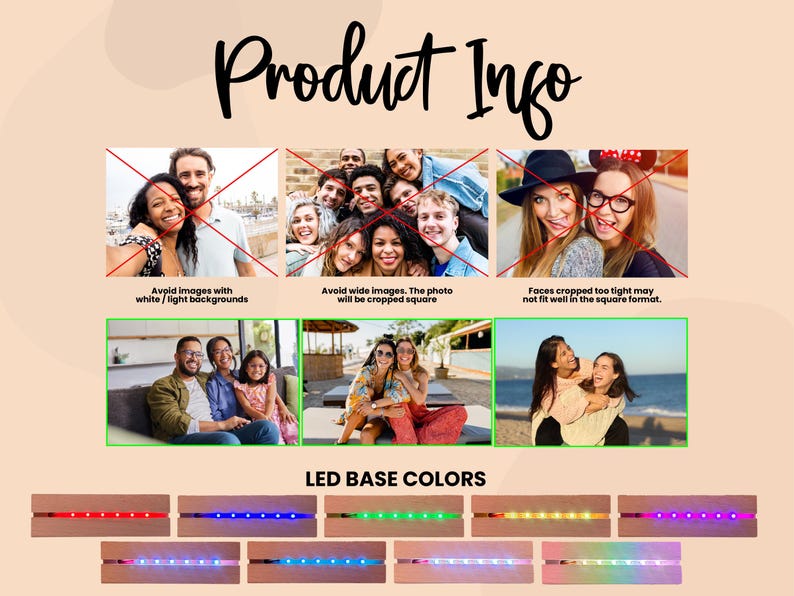 Custom Best Friend Gift Acrylic Photo Plaque, Personalized BFF Picture Collage, LED or Wood Base, Polaroid Style Photo Display for Besties image 4