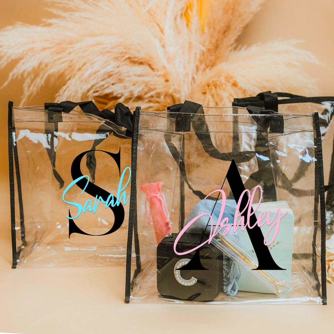 Personalized Initial Clear Tote Bags W/name 12x12x6 Inches Customized