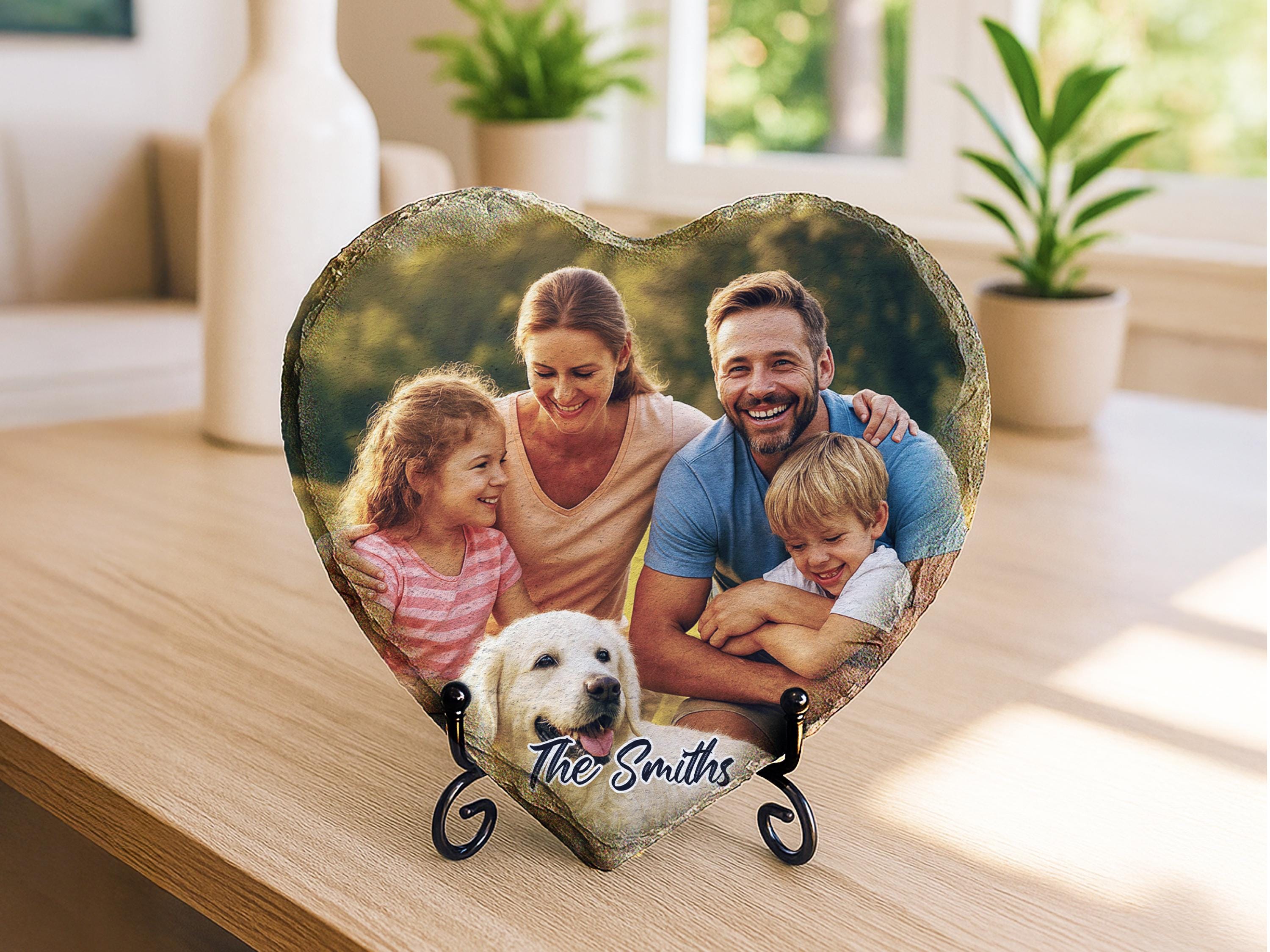 Personalized Heart Shaped Stone Photo Plaque with Stand, Custom Picture Gift for Family, Couples, Pets, Memorial, Unique Home Decor
