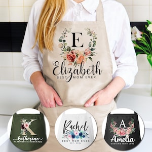 Personalized Floral Apron for Women w/ Pocket Adjustable Neck Custom Aprons Chef Gifts Grilling Apron Baking Gift, Mom, Daughter, Kitchen