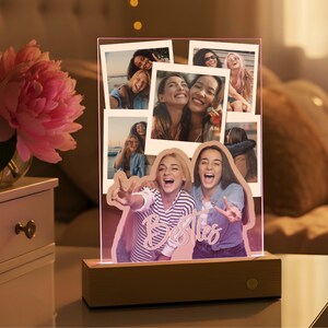 Custom Best Friend Gift Acrylic Photo Plaque, Personalized BFF Picture Collage, LED or Wood Base, Polaroid Style Photo Display for Besties image 6