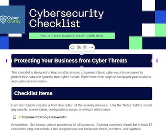 Cyber Hygiene Checklist for Home and Small Business | Printable Fillable PDF | Cybersecurity Made Simple