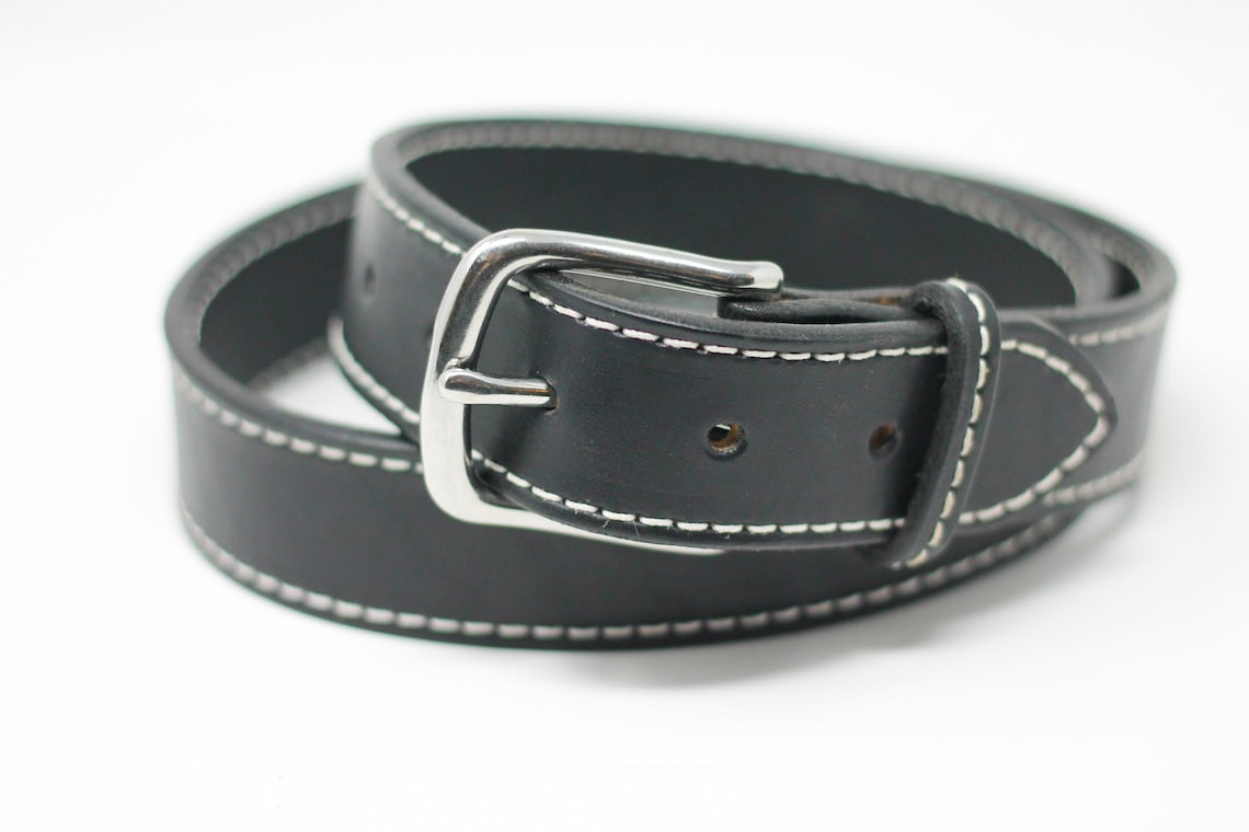 Leather Belt Stitched Leather Belt Black Leather Belt Mens Etsy