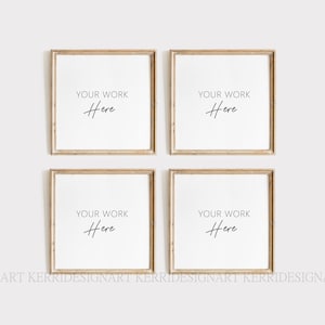 4-Square picture frame mockup, Square poster mockup,Square frame digital, Digital square frame, Square photo frame mockup, Wood square frame