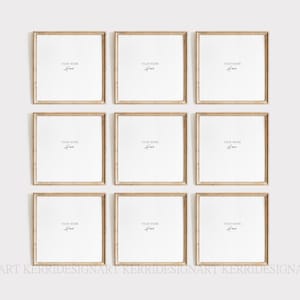 9-Square wood frame mockup,Square poster mockup,Square frame digital, Wood square frame,Simple Clean Minimalist Art Display Square mockup