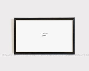 Black 16x9 Frame TV Art Mockup, Horizontal Frame (Digital)