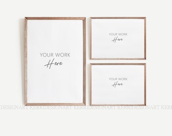 Wood Frame Mockup Set of 3/3:4 2：3 Vintage Wooden Frame Mockup - Mock Up Wall Art - Styled Frame Mock up - Instant Download Mockup -