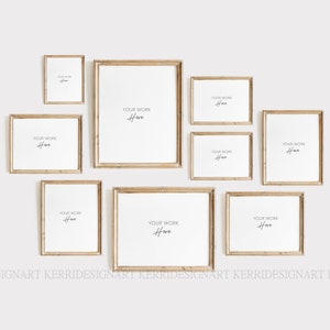 Wood Frame Mockup Set of 9-8X10&quot; 9X12&quot; 11X14&quot; 16X20&quot;-Wooden Frame Mockup - Mock Up Wall - Styled Frame Mock up - Instant Download Mockup -