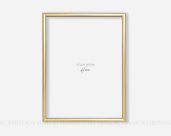 Puede incluir: Un marco de imagen dorado con un fondo blanco. El texto "YOUR WORK Here" está escrito en tinta negra sobre el fondo blanco.