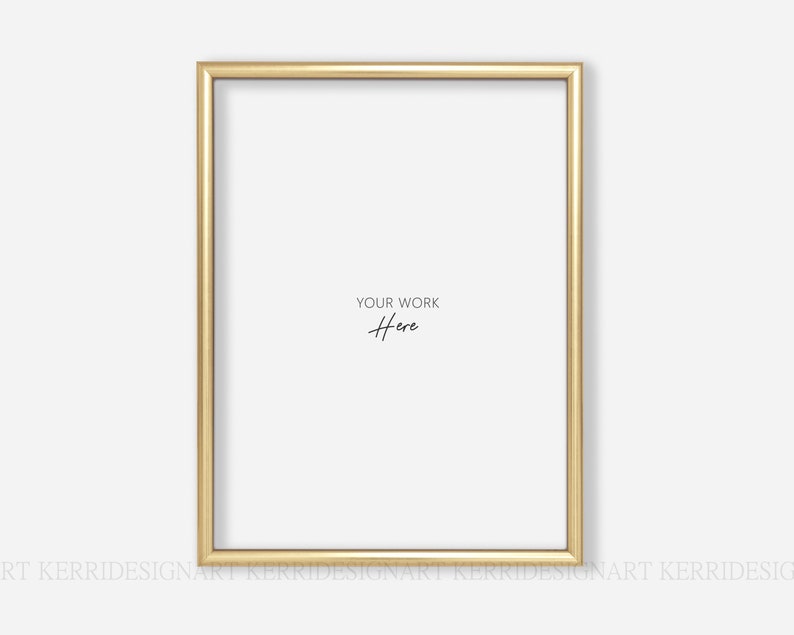 K&ouml;nnte beinhalten: Ein goldener Bilderrahmen mit wei&szlig;em Hintergrund. Der Text "YOUR WORK Here" ist in schwarzer Tinte auf dem wei&szlig;en Hintergrund geschrieben.