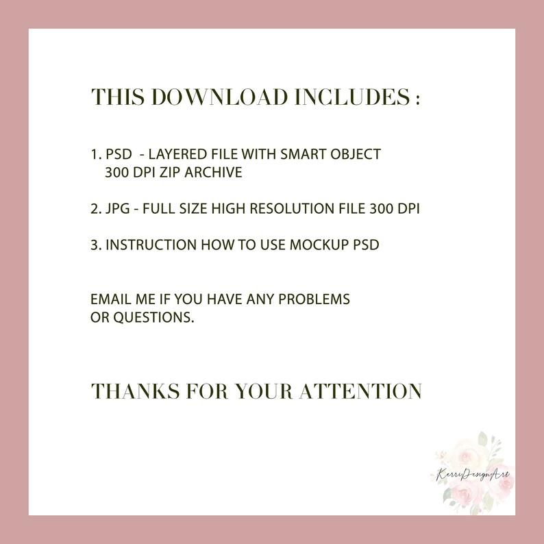 May include: A digital download graphic with text in black font on a light pink background. The text reads "THIS DOWNLOAD INCLUDES:" followed by a list of included files and instructions. The bottom of the image says "THANKS FOR YOUR ATTENTION."