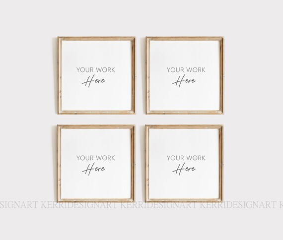 4-Square Frame Mockup, Wood Square Poster Mockup (Digital Download)
