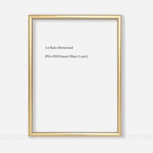 K&ouml;nnte beinhalten: Ein goldfarbener Bilderrahmen mit wei&szlig;em Hintergrund. Der Text "3:4 Ratio Horizontal" und "JPG+PSD(Smart Object Layer)" ist auf dem wei&szlig;en Hintergrund gedruckt.