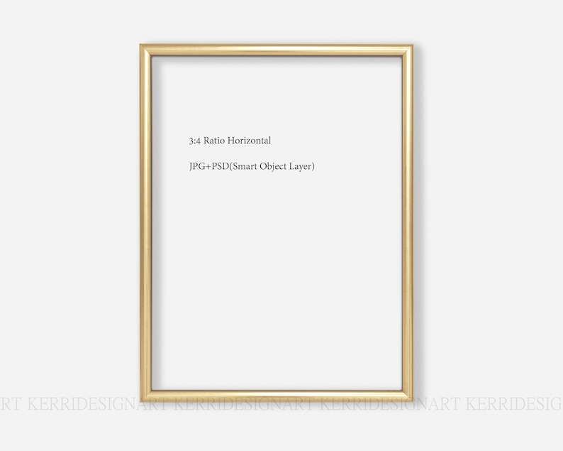 K&ouml;nnte beinhalten: Ein goldfarbener Bilderrahmen mit wei&szlig;em Hintergrund. Der Text "3:4 Ratio Horizontal" und "JPG+PSD(Smart Object Layer)" ist auf dem wei&szlig;en Hintergrund gedruckt.