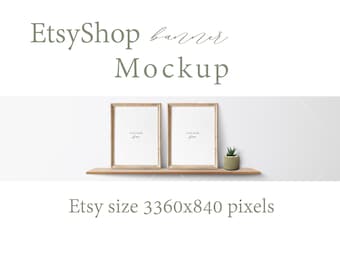 Etsy Shop Banner Mockup, Minimalist Wood Frame (PSD)