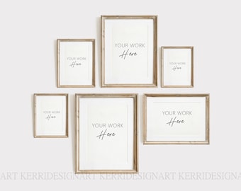 Wood Frame Mockup Set of 6/2:3  Wooden Frame Mockup - Mock Up Wall Art - Styled Frame Mock up - Instant Download Mockup -Mockup With Mat