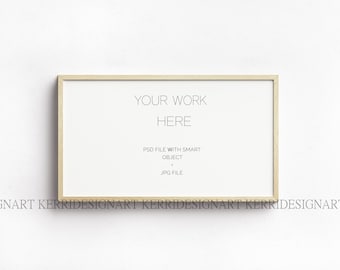 16x9 Frame TV Art Mockup, Horizontal Wood Frame (Digital)
