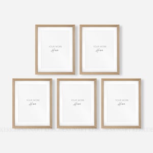 5 Wood Frame Mockup - Modern Digital Mockup - 3X4 Minimalist Wood Framed Art Display - Simple Vertical Frame Template - JPG PSD Smart Object