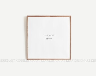 May include: A simple, wooden frame with a white background. The text "YOUR WORK Here" is written in the centre of the frame.