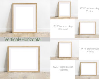 Natural wood Frame Mockup(Vertical+Horizontal) -  Mock Up Wall Art - Styled Frame Mock up - Instant Download Mockup - 8X10"