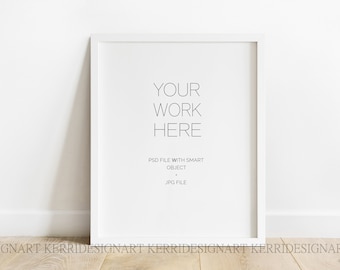 White Wooden Frame Mockup – 8x10, Styled Wall Art (Digital Download)