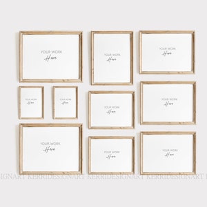 Wood Frame Mockup Set of 10-8X10&quot; 9X12&quot; 11X14&quot; 5X7&quot;-Wooden Frame Mockup - Mock Up Wall - Styled Frame Mock up - Instant Download Mockup -