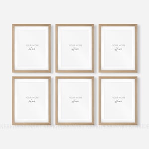 6 Wood Frame Mockup - Modern Digital Mockup - 3X4 Minimalistische Wood Framed Art Display - Simple Vertical Frame Template - JPG PSD Smart Object