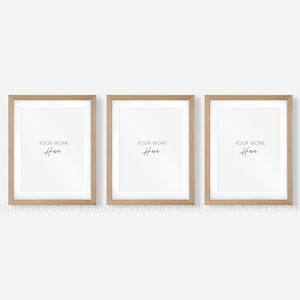 3 Wood Frame Mockup - Modern Digital Mockup - 3X4 Minimalist Wood Framed Art Display - Simple Vertical Frame Template - JPG PSD Smart Object