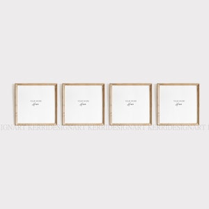 4-Square wood frame mockup,Square poster mockup,Square frame digital, Wood square frame,Simple Clean Minimalist Art Display Square mockup