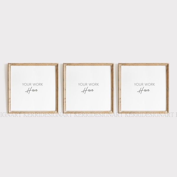 3-Square picture frame mockup, Square poster mockup,Square frame digital, Digital square frame, Square photo frame mockup, Wood square frame